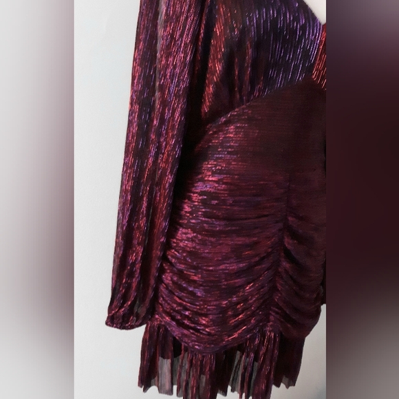 Aqua Metallic Pleated Mini Dress NWT - Picture 4 of 11